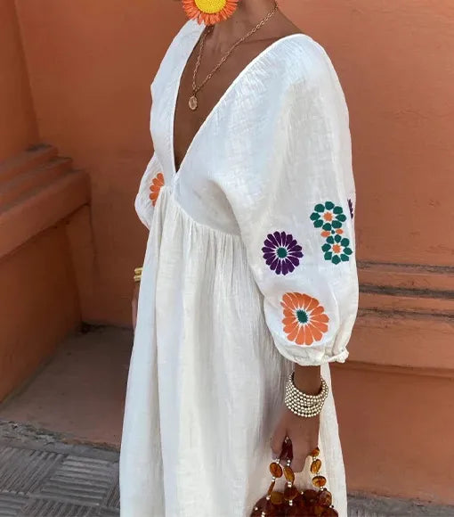 Maëlle™ | Długa Sukienka Haftowana