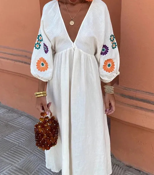 Maëlle™ | Długa Sukienka Haftowana