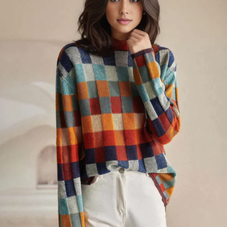 Mabel | Sweter z golfem w stylu patchwork
