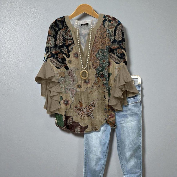 Élodine – Boho Bluzka z Eleganckimi Falbankami