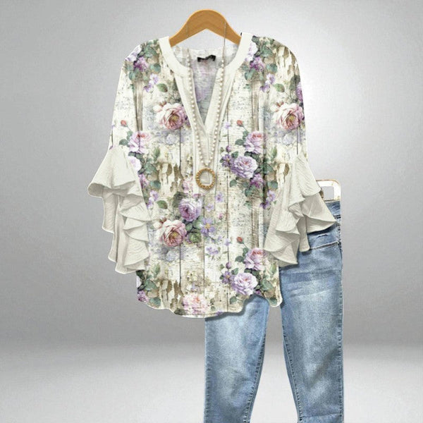 Fleur – Romantyczna bluzka z kwiatowym nadrukiem i szerokimi rękawami