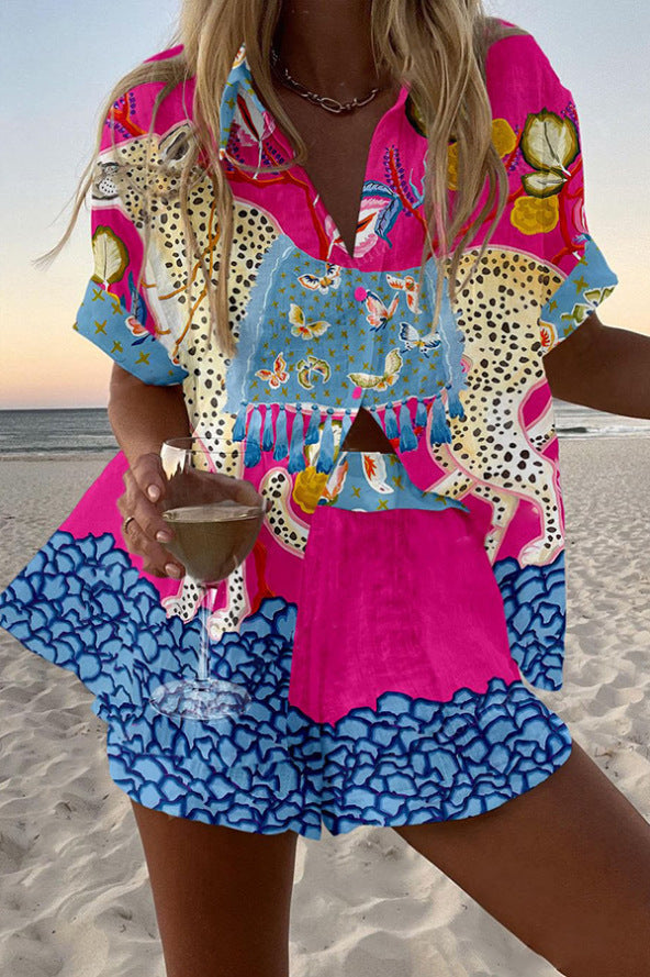 Belina™ | Krótkie zestawy lniane z motywem motyla