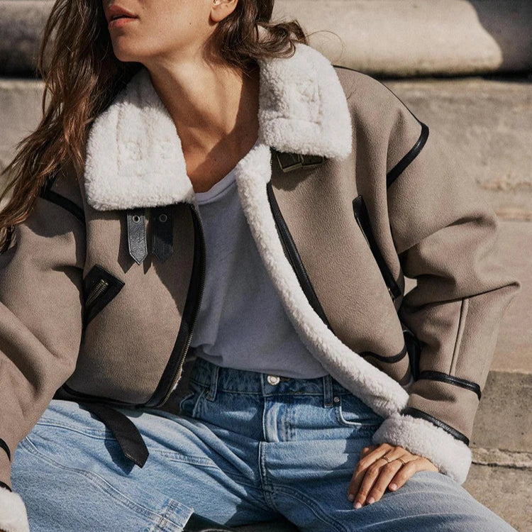 Bellini | Uniwersalna kurtka skórzana w kolorze khaki