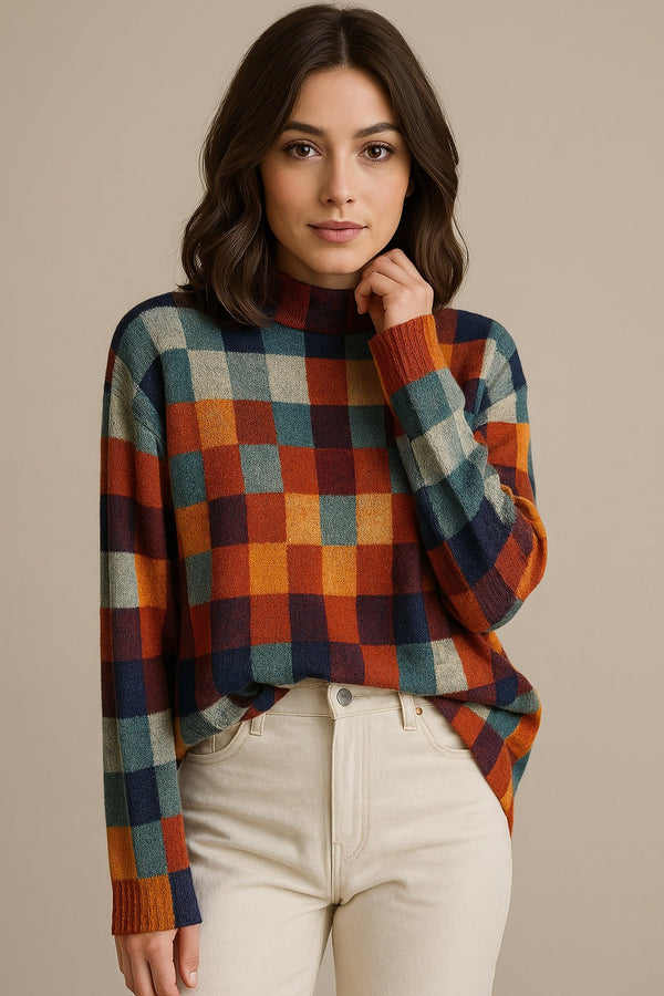 Mabel | Sweter z golfem w stylu patchwork