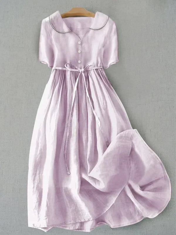 Isla - Elegancka sukienka midi z bawełny i lnu