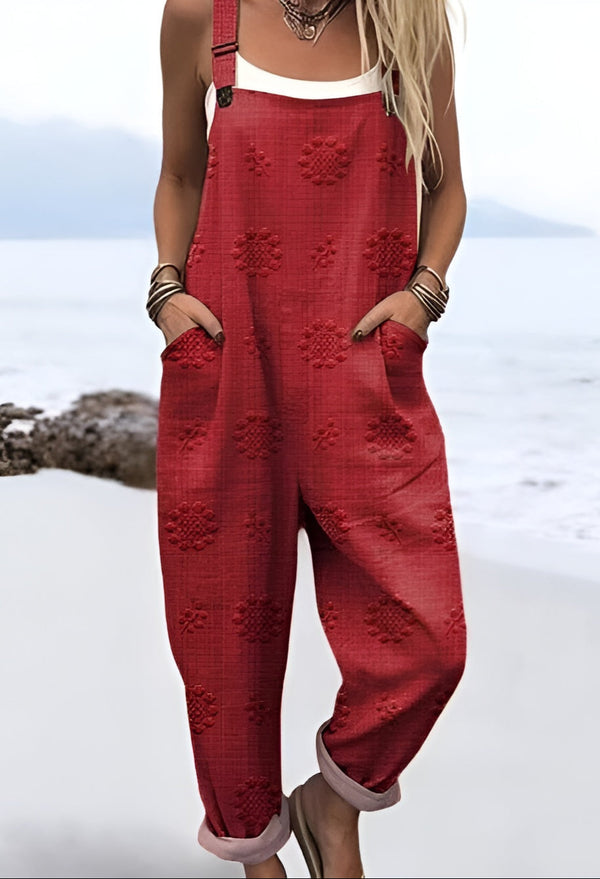 Lynn™ | Ogrodniczki z tłoczonym wzorem w kolorze różanego drewna